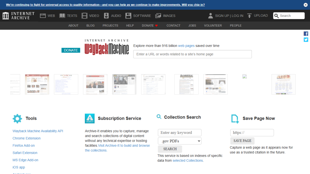 Screenshot of Wayback Machine
